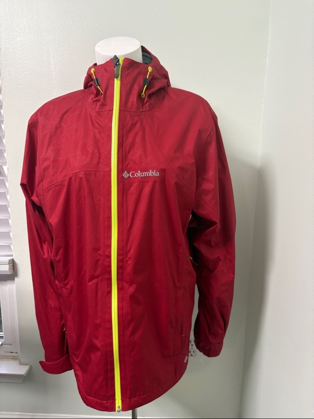 Columbia Jacket Red Watertight Rain Coat Omni Tech Hooded Full Zip Medium